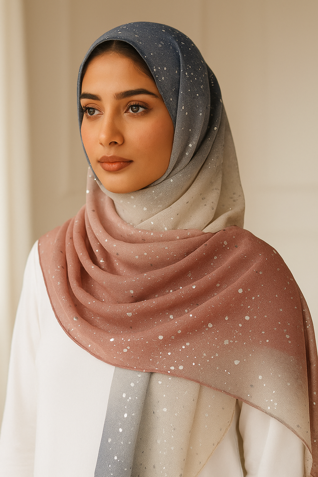 Elegant Gradient Sparkle Hijab – Lightweight, Breathable & Stylish
