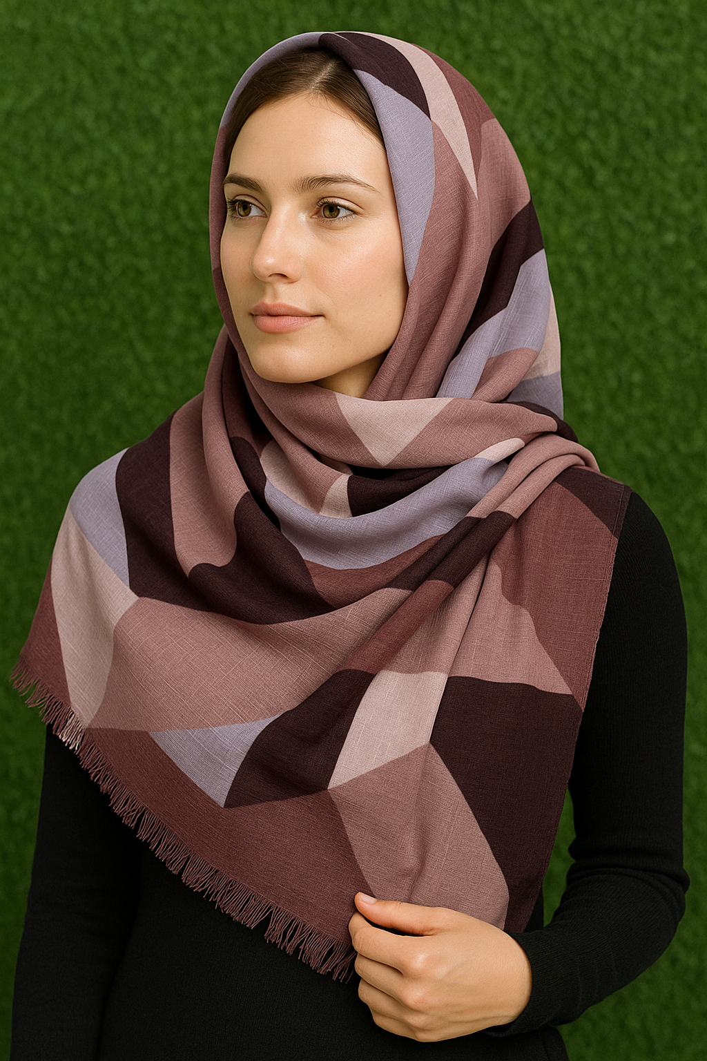 Modern Geometric Print Staller – Soft & Stylish Multicolor Scarf