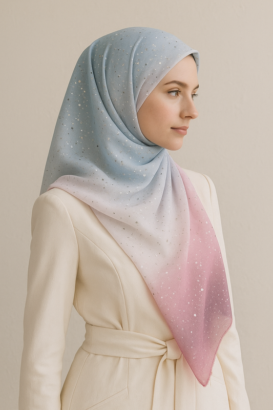 Elegant Gradient Sparkle Hijab – Lightweight, Breathable & Stylish