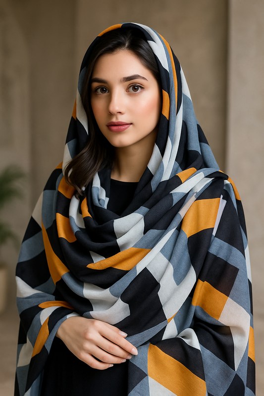 Modern Geometric Print Staller – Soft & Stylish Multicolor Scarf